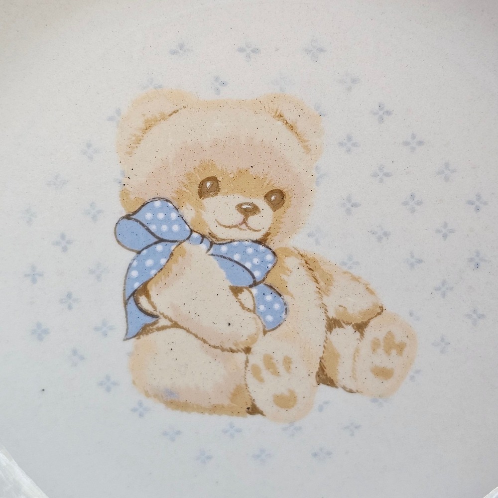 Vintage Tienshan Stoneware Teddy Bear Cereal Bowls Set of 6 Blue Nursery Kitsch - Picture 2 of 15